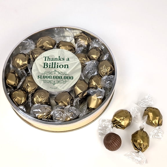 Thanks A Billion Gift Tin Filled With Milk Chocolate Dubai Truffle Candies For Corporate Gifting, Appreciation Party Giveaways & More (22 Truffles)