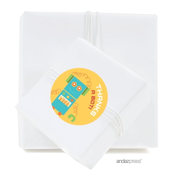 Thanks A Bot! Robot Birthday Round Circle Label Stickers, 40-Pack