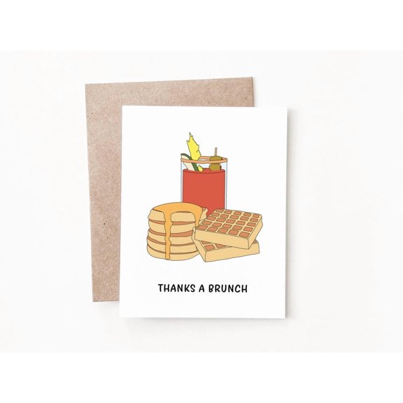 Thanks a Brunch Greeting Card Fun Illustration of Pancakes, Waffles, and a Drink Blank Inside, Envelope Included Perfect Thank You Card for Brunch Invitations