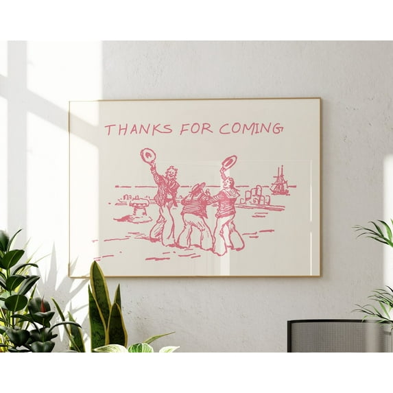 Thanks For Coming Print Vintage Sailor Poster Trendy Living Room Decor Cute Quote Art Aesthetic Horizontal Print 1 Print Wall Art, Modern Wall Decor For Living Room, 12x18 UNFRAMED