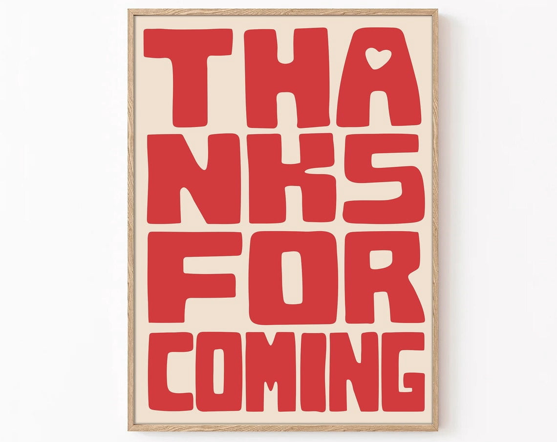 Thanks For Coming Wall Art Print, Vintage Inspired Retro Font, Playful ...