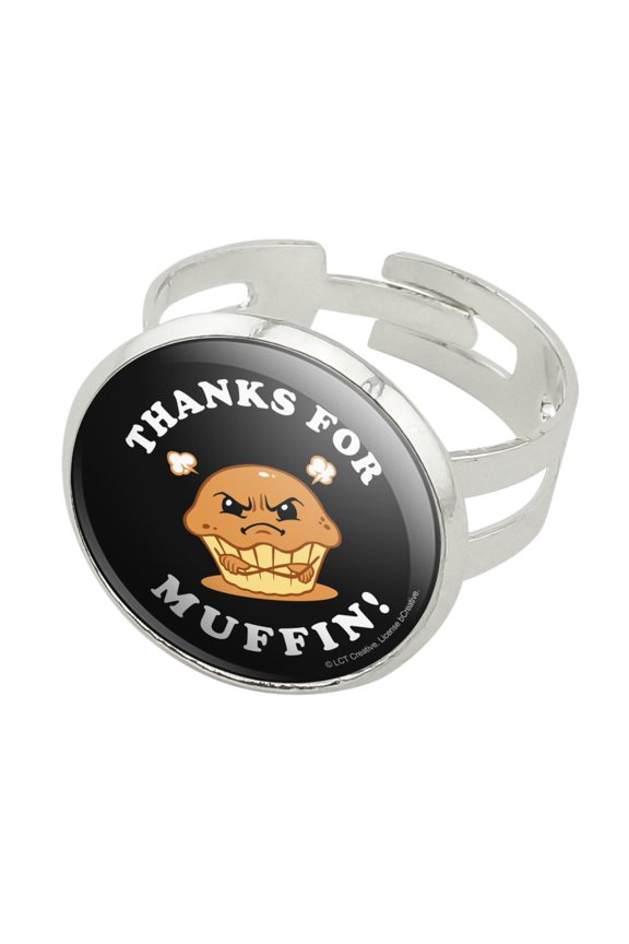 Thanks For Muffin Nothing Funny Humor Silver Plated Adjustable Novelty Ring