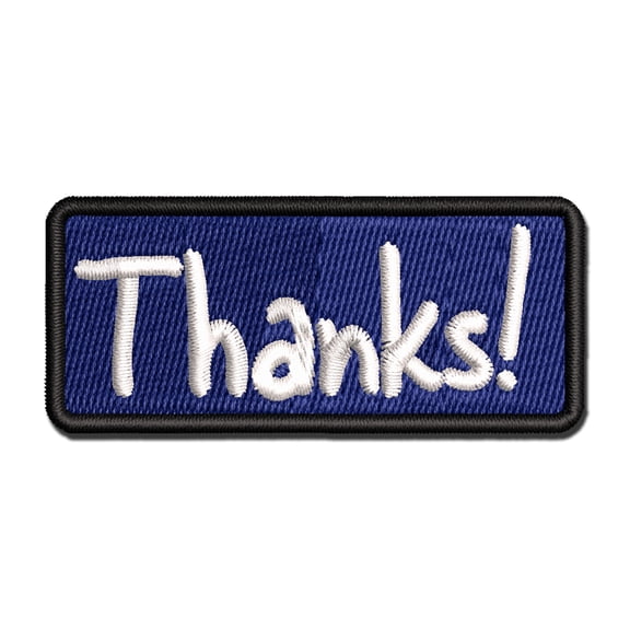 Thanks Fun Text Applique Multi-Color Embroidered Iron-On Patch - 2.5 Inch Small