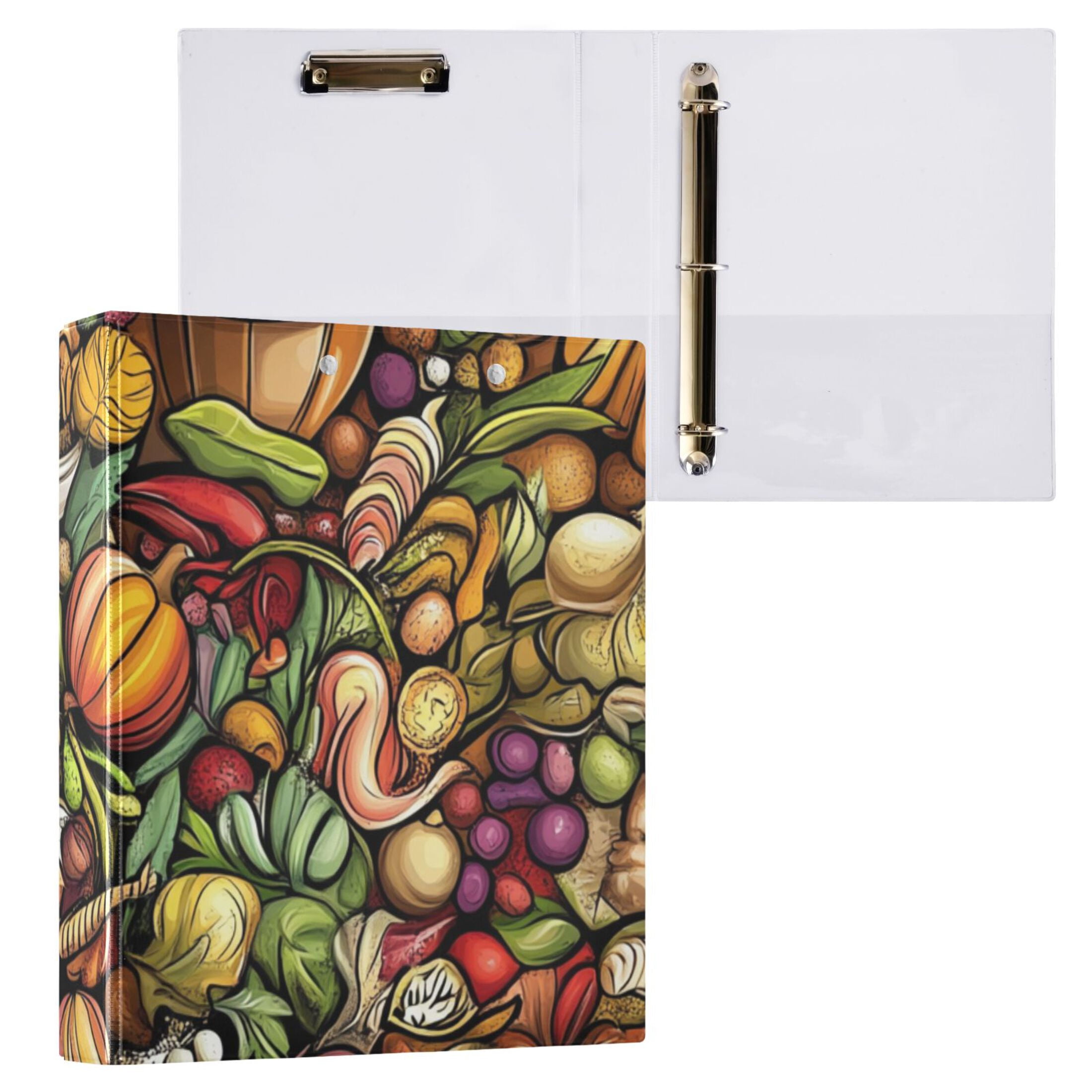 Thanks Giving Many Vegetable 3 Ring Binders 1.5 inch Hardcover File Folders with Interior Pockets A4 Size Organizer for School Office Hospital
