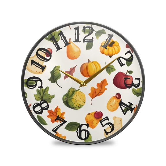 Thanks Giving Vegetable Wall Clock 10 Inch Silent Non Ticking Battery Operated Easy to Read for Kitchen Living Room