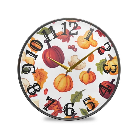 Thanks Giving and Vegetable Wall Clock 10 Inch Silent Non Ticking Battery Operated Easy to Read for Kitchen Living Room