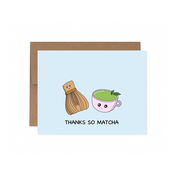 Thanks So Matcha Greeting Card  Cute Matcha Cup & Whisk Design  Envelope Included, Blank Inside  Perfect for Tea Lovers, Thank You Notes, or Any Occasion