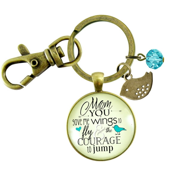 Thanks Mom Gutsy Goodness Bronze Keychain You Gave Me Wings Courage Boho Meaningful Jewelry Daughter Bird