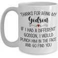thumbnail image 1 of Thanks for Being My Godson Mug for Godchild from Godmother Godfather Gag Jokes Christmas Birthday Graduation Keepsake for Teen Boys 11 or 15 oz White, 1 of 2