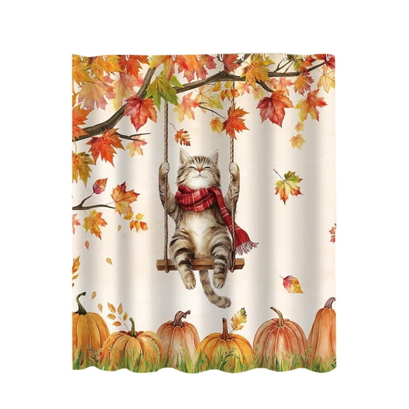 Thanksgiving No Hole Shower Curtain With 12 Hooks Waterproof Bathroom Decor For Thanksgiving Party