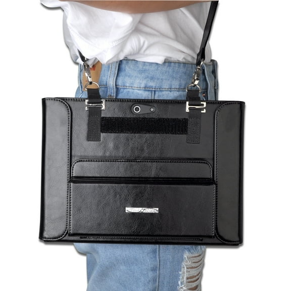 Thankscase Genuine Leather Case for Microsoft Surface Go 2, Handmade Case with Retractable Pocket for Accessories, Shoulder Strap for Surface Go 2 2020 / Surface Go 10 Inch 2018 (Black)