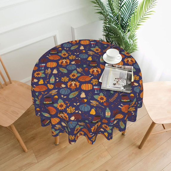 Thanksgining Turkey Tablecloth Round 60 Inch Table Cloth Cover Mat Holiday Party Decoration for Dining Room Home Kitchen Picnic