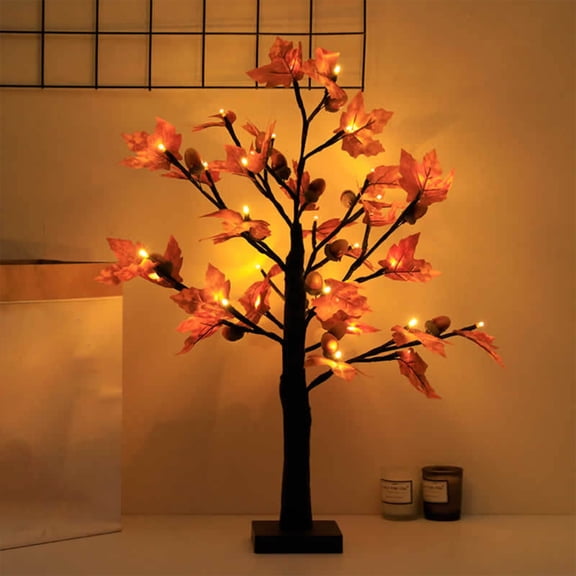 PRETXORVE Thanksgiving Decorations, Maple Leaf Tree Lights Led Thanksgiving Activity Scene Glowing Tree Autumns Harvests Pumpkin Festival Indoor Arrangement