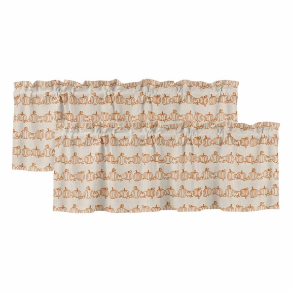 Thanksgiving 2 Panels Kitchen Valance, Fall Line Pumpkin Curtains Valances for Small Windows Rod Pocket Window Treatments for Living Room Bedroom 42"W x 12"L
