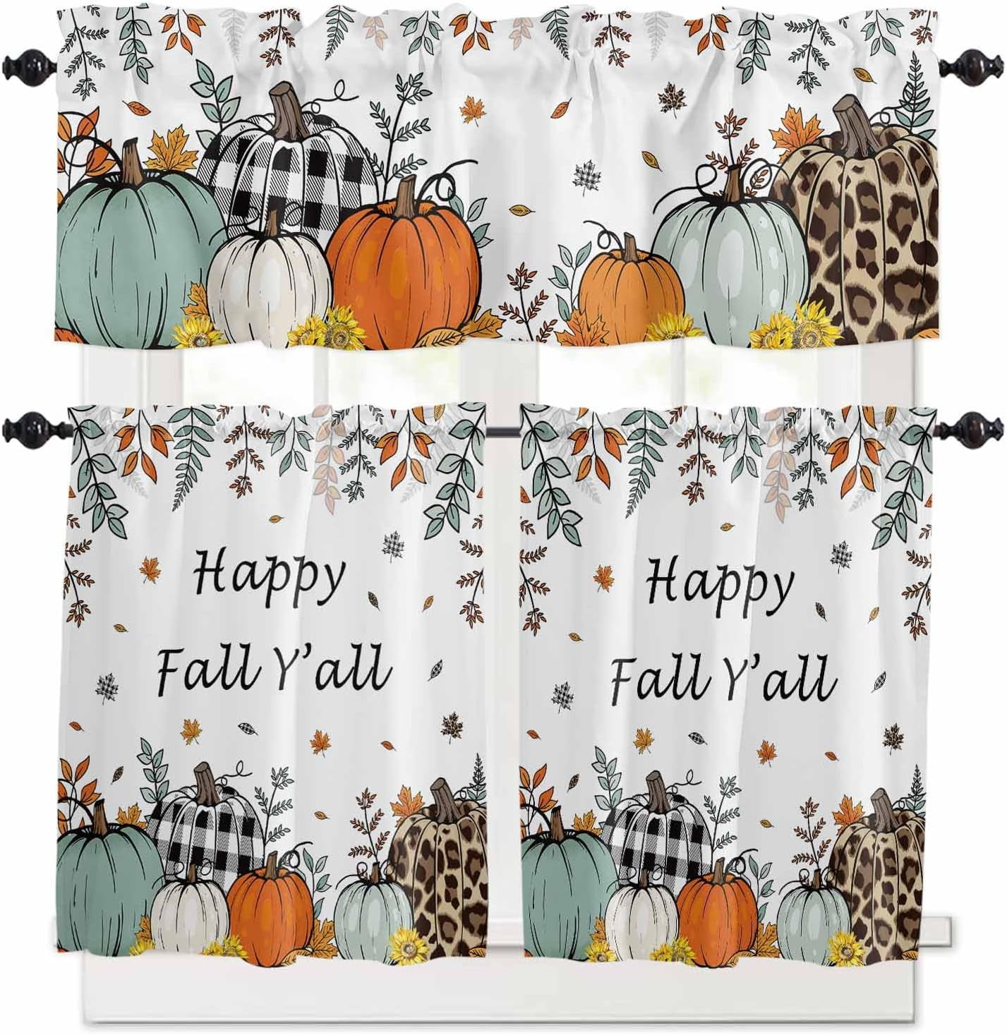 Thanksgiving 3 Piece Kitchen Curtains Tiers and Valances Set, Fall ...