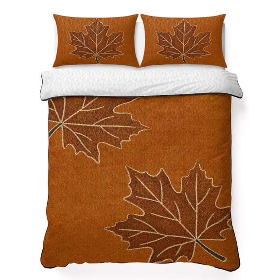 Thanksgiving 3 Piece Quilt Bedding Set with 2 Pillow Shams, Fall Vintage Country Minimalist Orange Maple Leaf Lightweight Bedspread Coverlet, Soft Breathable All Season Quilt, 79 x 90 Inch
