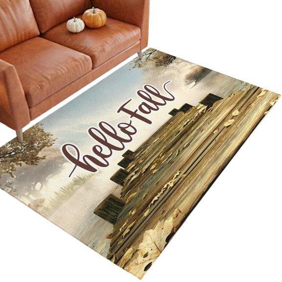 Thanksgiving 3'x5' Entryway Rugs for Bedroom Foot of Bedside Small Living Room, Hello Fall Vintage Wood Grain Pier Washable Mats Non Slip Rectangle Area Rug
