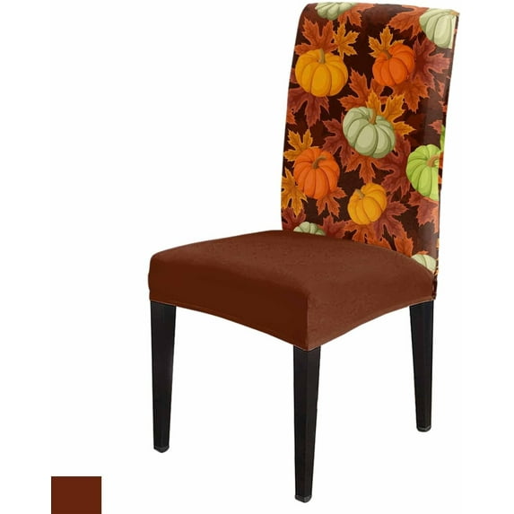 Thanksgiving 4Pcs Dining Chair Covers Slipcover,Autumn Orange Green Pumpkins Stretch Chair Cover Protector,Fall Maple Leaves Watercolor Washable Chair Protector for Holiday Party Dining Room Hotel