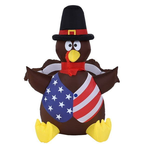 Thanksgiving 5FT Inflatable Turkey with Pilgrim Hat Yard Decoration - LED Light Up Blow Up Turkey for Outdoor Indoor Lawn Thanksgiving Yard Decorations Autumn Holiday,Patriotic Inflatable Turkey