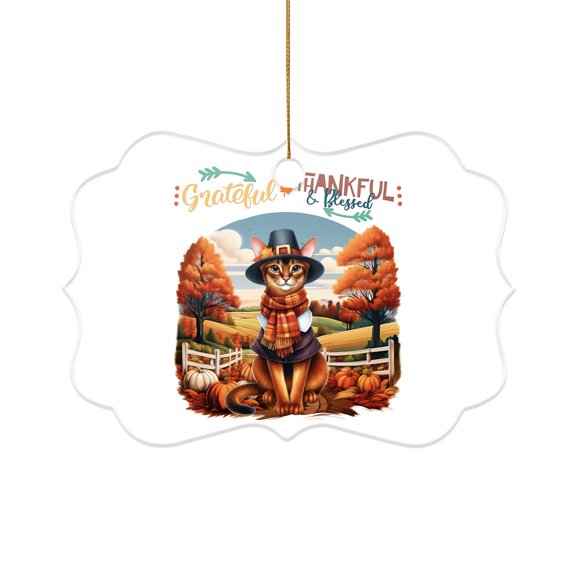 Thanksgiving Abyssinian Pilgrim Grateful, Thankful, Blessed Fall Welcome Acrylic Benelux Ornament Cat Lover Kitten Owner Gifts Home Tree Decor - 00021