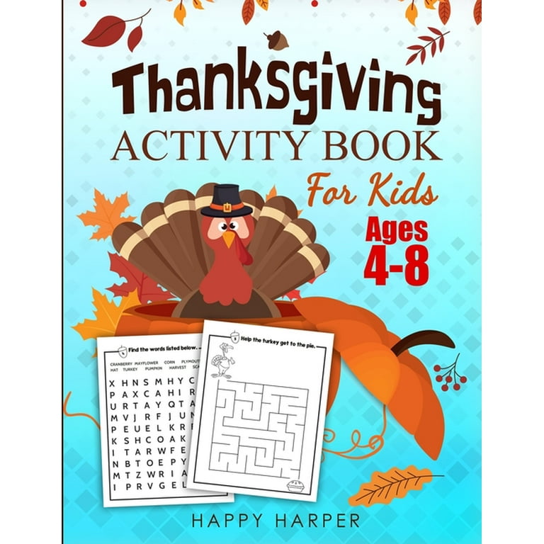 happy thanksgiving activity book for kids ages 4-8 : A Fun