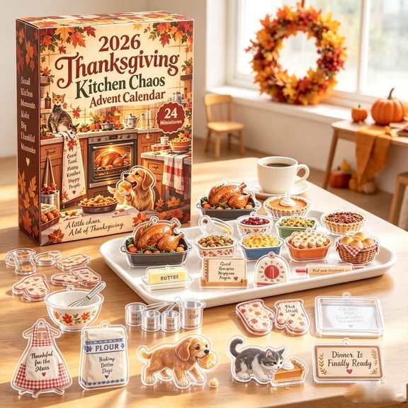 Thanksgiving Advent Calendar 2026 24 Acrylic Ornaments Countdown Calendar Turkey Pumpkin Pie Kitchen Decor Fall Holiday Countdown Gift for Home Kitchen Shelf Tiered Tray Display, Fall Gifts