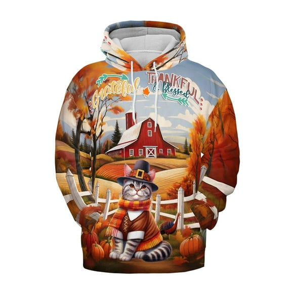 Thanksgiving American Shorthair Pilgrim Grateful, Thankful, Blessed Fall Welcome All Over Print 3D Hoodie Unisex Merch Hoodies Cat Lover Kitten Owner Gifts - 00021