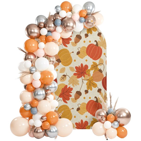 Thanksgiving Arch Backdrop Cover 4 FT, Cartoon Pumpkin Maple Leaf Wedding Arch Cover Stretchy Backdrop Stands Covers for Birthday Party Ceremony Banquet Decor