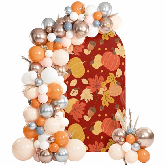 Thanksgiving Arch Backdrop Covers 4 FT, Cartoon Pumpkin Maple Leaf Stretchy Fitted Arched Stand Covers Party Arch Stand Cover Photo Booth for Wedding Birthday Decor