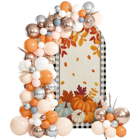 Thanksgiving Arch Backdrop Covers 4 FT, Cartoon Pumpkin Stretchy Fitted Arched Stand Covers Party Arch Stand Cover Photo Booth for Wedding Birthday Decor