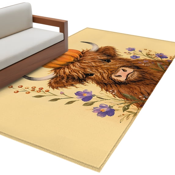 Thanksgiving Area Rug 3x5 Washable Rug Non Slip Yellow Brown Orange Pumpkin Flowers Large Area Rug Indoor Floor Carpet for Entryway Bedroom Kitchen Living Room Home Office Dining Room Nursery
