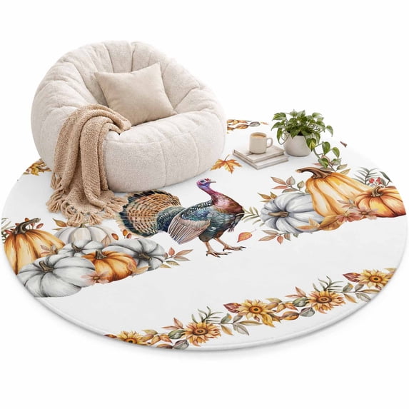 Thanksgiving Area Rug 4', Pumpkin Turkey Maple Leaf Soft Mat Non-Slip ...