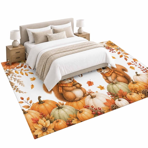 Thanksgiving Area Rug 6'x9', Happy Fall Squirrels White Pumpkin Maple ...