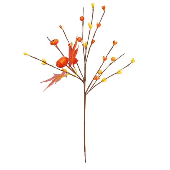 Thanksgiving Artificial Berry Stems Fall Berry Stems Artificial Maple Leaf Branches Faux Picks and Sprays Orange Glossy Berry Twigs Floral Arrangement Centerpiece Decor