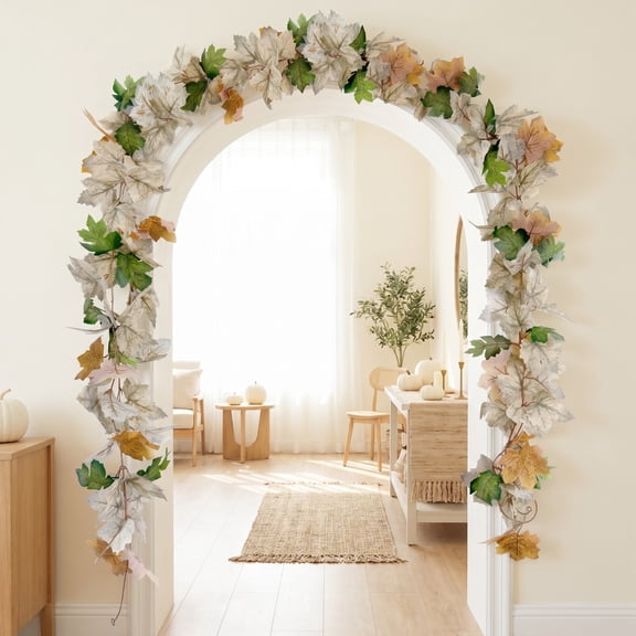 Thanksgiving Artificial Maple Leaf Garland, Fall Leaf Garland, Fall Home Decor Indoor, Thanksgiving Table Decor, 79 Inch Faux White Autumn Maple Leaves Vine for Mantel, Entryway,