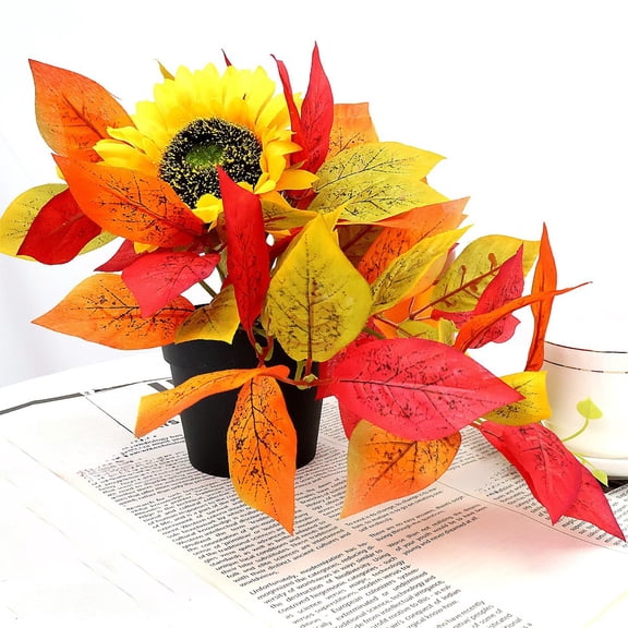 Thanksgiving Artificial Plant with Sunflowers, Simulated Potted Autumn Leaf Bonsai, Vibrant Fall Home Decor for Thanksgiving Dining Table, Foyer, and Living Room