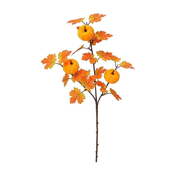 Thanksgiving Artificial Pumpkin & Maple Leaf Flower Pick, Faux Harvest Berry Stem for Fall Vase, Dining Table Centerpiece, Fireplace Mantel or Wreath DIY, Warm Autumn Home Decor, Thoughtful Host Gift