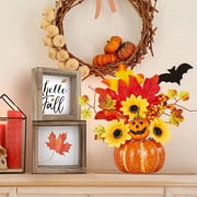 Thanksgiving Artificial Pumpkins Fall Decorations for Home Artificial Pumpkin with Flower and Maple Leaf Outdoor Halloween Autumn Thanksgiving Tables Centerpieces Decorations