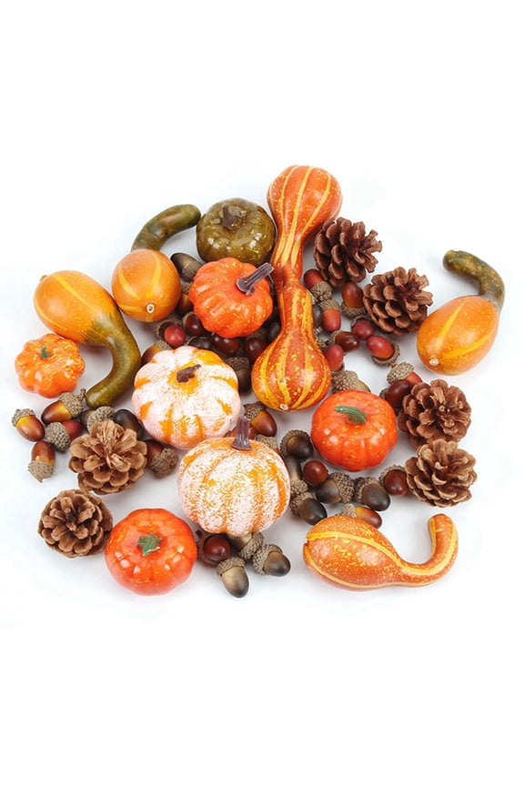 Thanksgiving Artificial Pumpkins Fall Decorations for Home, 50Pcs Decor, Harvest Farmhouse Table Tiered Tray Set