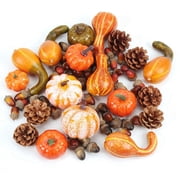 Thanksgiving Artificial Pumpkins Fall Decorations for Home, 50Pcs Decor, Harvest Farmhouse Table Tiered Tray Set