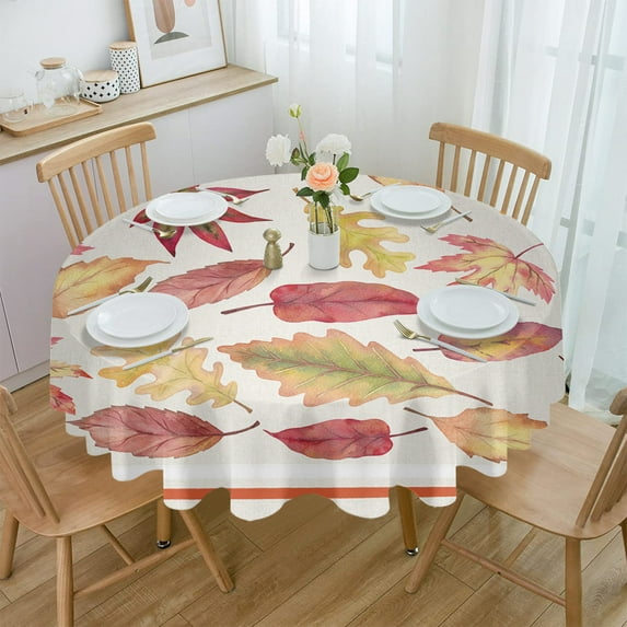 Thanksgiving Autumn Leaves Maple Leaves Waterproof Tablecloth Table Decoration Wedding Home Kitchen Dining Room Round Table