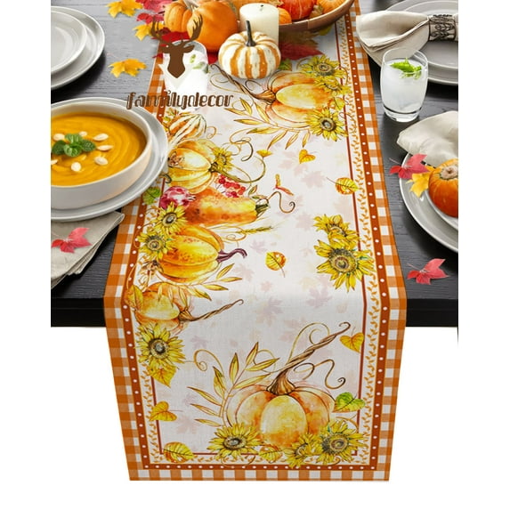 Thanksgiving Autumn Maple Leaf Orange Plaid Table Runner for Dining Table Home Wedding r Kitchen Printed Tablecloth Placemat