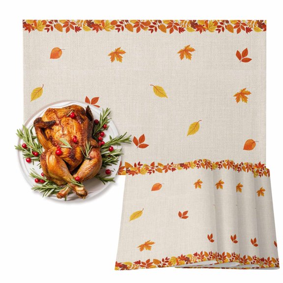 Thanksgiving Autumn Orange Maple Leaf Falling Placemats Set of 6,Wipeable Washable Table Mats for Dining Tables, Watercolor Country Plant Place Mats for Kitchen Event Party Tabletop Decor