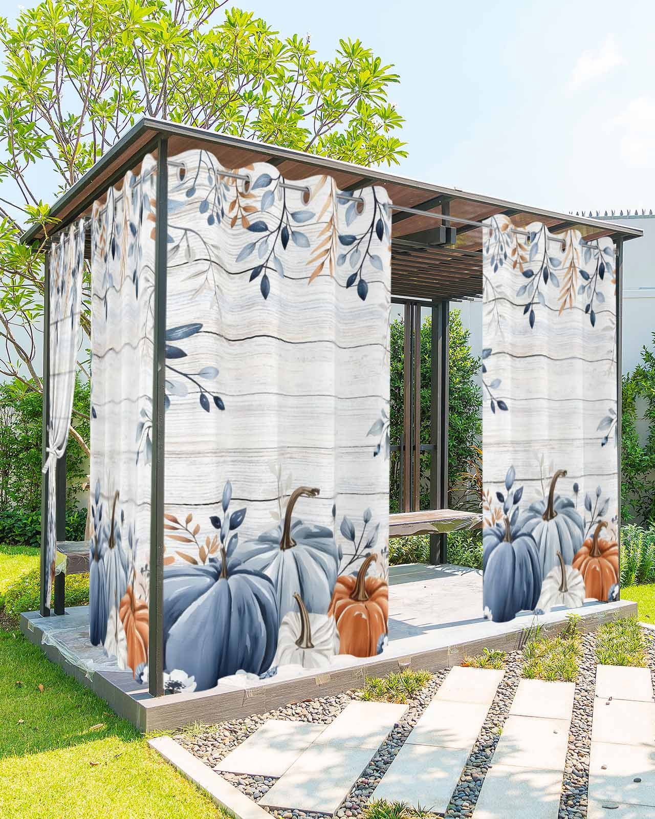 Thanksgiving Autumn Outdoor Curtains for Patio Waterproof,Blue Pumpkin ...