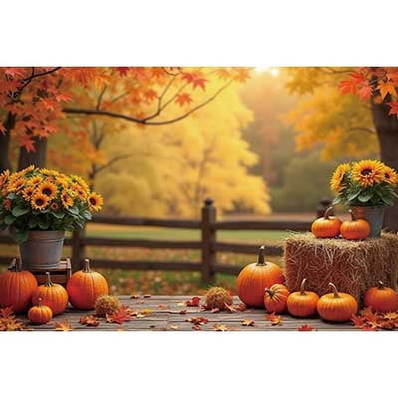 INRUI Thanksgiving Photo Backdrop - 8x6FT Autumn Fall Pumpkin Harvest Decorations