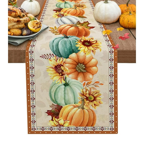 Thanksgiving Autumn Pumpkin Dining Table Runner Wedding Decor Linen Table Runner for Dining Table Christmas Decoration