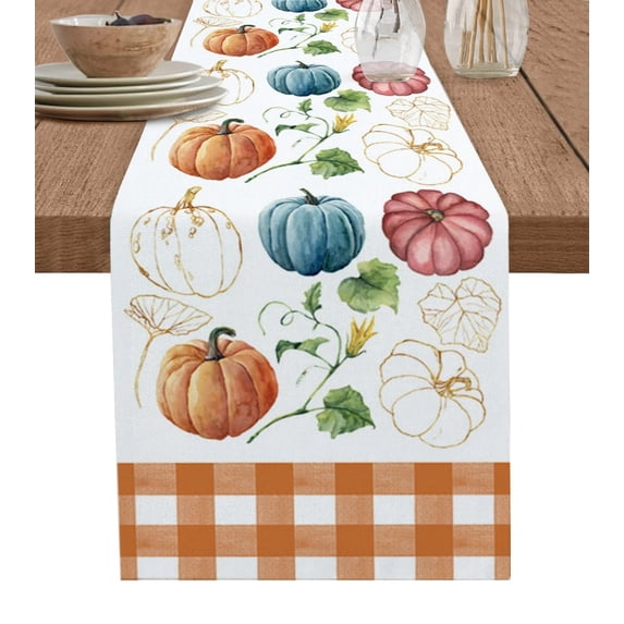 Thanksgiving Autumn Pumpkin Texture Table Runner Wedding Decor Table Cover Dinner Holiday Party Cotton Linen Tablecloth