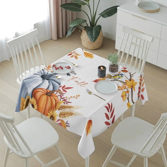 Thanksgiving Autumn Pumpkins Table Cloth 54x54in, Waterproof Square Tablecloth Wipeable Tablecloths Maple Leaf Bird Table Covers for Dining Tables Party Indoor Outdoor