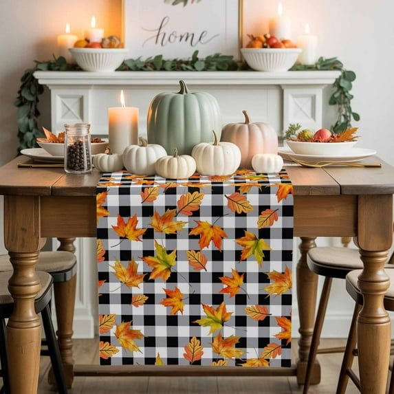 Thanksgiving Autumn Table Runner, Autumn Thanksgiving Kitchen Dining Table Decoration for Home Party Decor 13x90 Inches