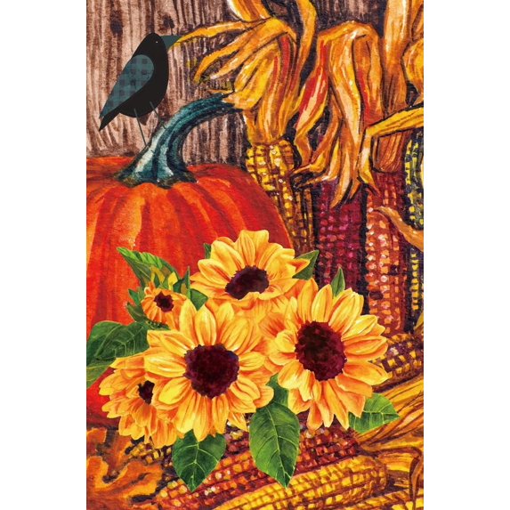 Thanksgiving Autunm Harvest Sunflowers Pumpkin Bird Corn House Flag 28 x 40 Inch, Double Sided Large Garden Yard Welcome Flags Banners for Home Lawn Patio Outdoor Decor